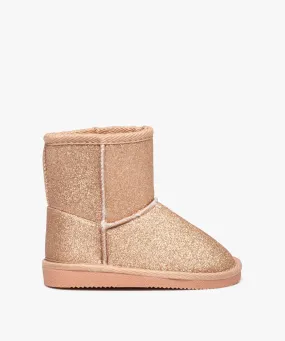 Boots fille fourrées unies à paillettes rose vif