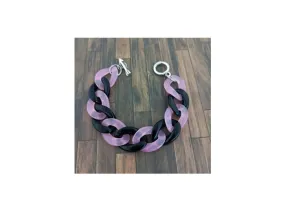 Bracelet gros maillons rose/noir argenté 22mm