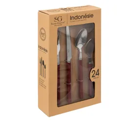 Ménagère 24 Pièces Couverts En Inox Modèle Rouge Grenat