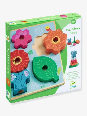 Puzzle d'encastrement et jeu d'empilement "Puzz & Stack Happy" - DJECO multicolore - Djeco