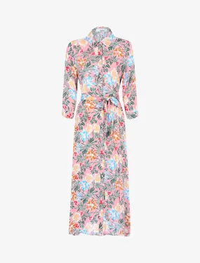 Robe à imprimé feuillages et fleurs - rose